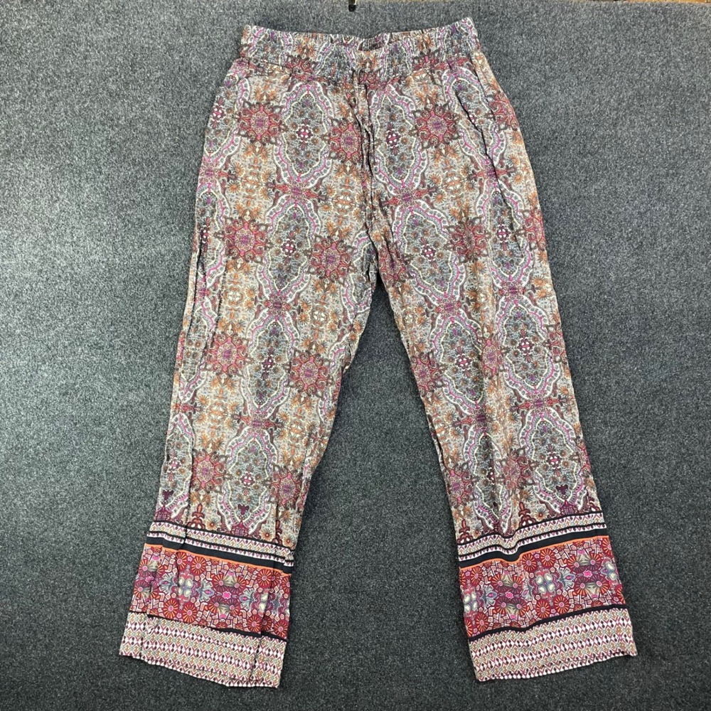 Forever 21 Contemporary Boho Paisley Wide Leg Pants Pink Orange Size M